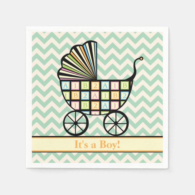 Baby Blocks Barnvagn Baby Shower Napkins Pappersservett (Framsidan)