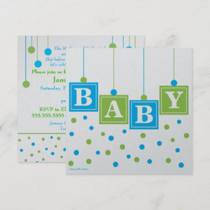 BABY Blocks Blå Grön Pojke Baby Shower -ANPASSAD v Inbjudningar
