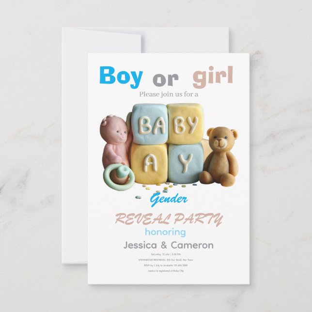 Baby Blocks Gender Reveal Inbjudningar (Framsida)