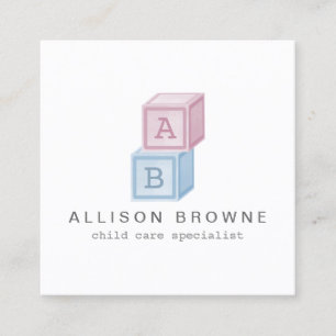 Baby Blocks Monogram Babywatch Rosa/Blue Fyrkantigt Visitkort