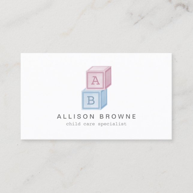 Baby Blocks Monogram Childcare, Babyvekort Visitkort (Framsida)