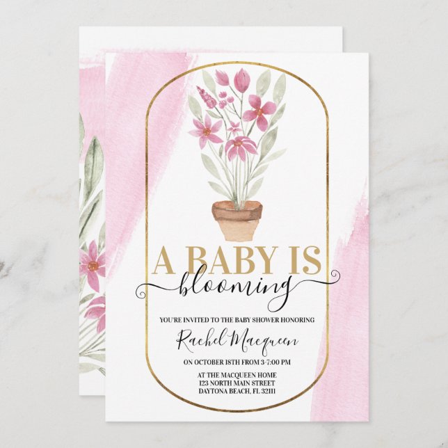 Baby blommar upp Blommigtens vattenfärgsbabyskor f Inbjudningar (Fram/baksida)