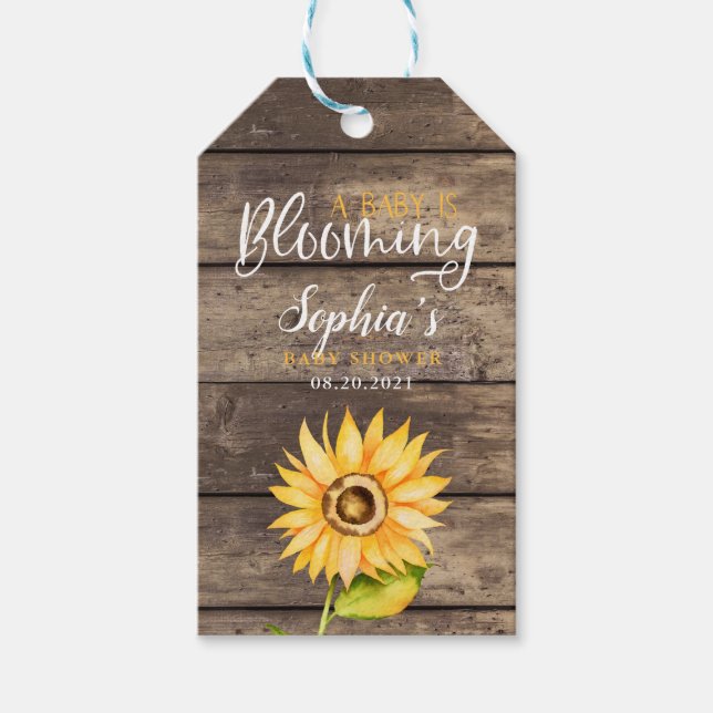 Baby blomstrar som favoriter för solrosbabyskor presentetikett (Framsidan)