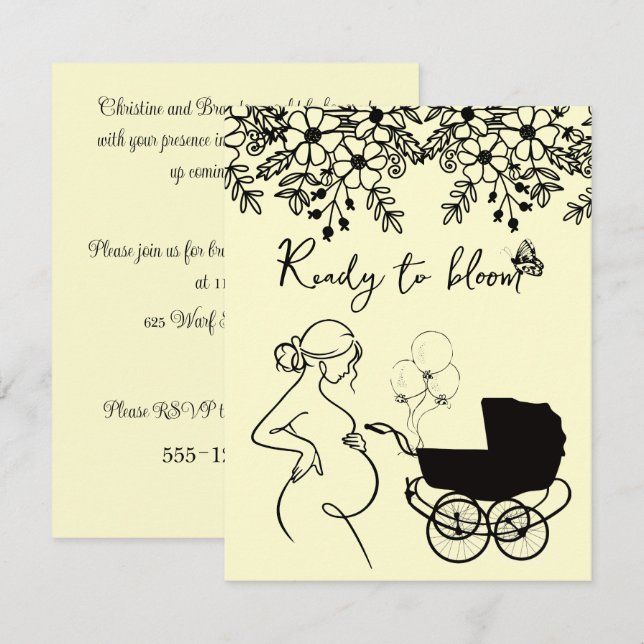 Baby Bloom Baby Shower Inbjudan Digital Nedladdnin (Fram/baksida)
