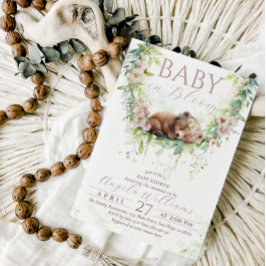 Baby Bloom Blommigt Woodland Bear Flicka Shower Inbjudningar