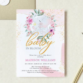Baby Bloom Elephant Elegant Flickbarndusch Inbjudningar