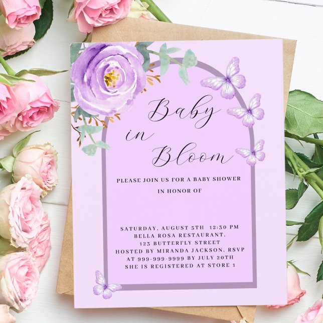 Baby Bloom lila Butterfly Baby Shower-inbjudan (Skapare uppladdad)