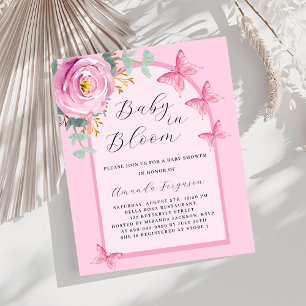 Baby Bloom rosa fjäril Baby Shower-inbjudan