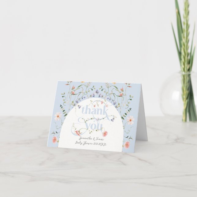 Baby Bloom WildblomBlue Baby Shower Tack Kort (Framsida)