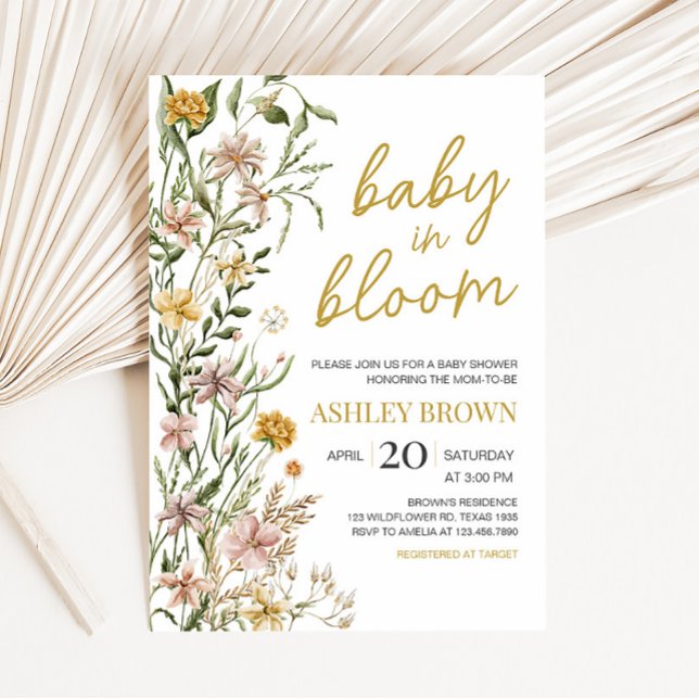 Baby Bloom Wildblomme Vår Baby Shower Inbjudningar (Floral Baby in Bloom Baby Shower Invitation)