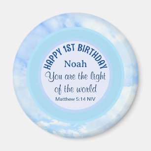 Baby blue 1:a födelsedag Christian Faith Bible Ver Magnet