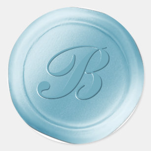 Baby blue 1 Brev monogram Vax sälstift Runt Klistermärke