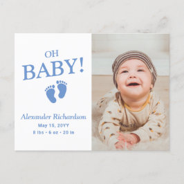 Baby blue Anpassningsbar Foto Boy Birth-meddelande Inbjudan Vykort