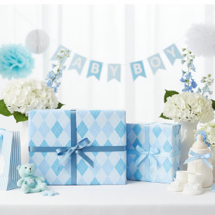 Baby blue Argyle Baby Shower Presentpapper