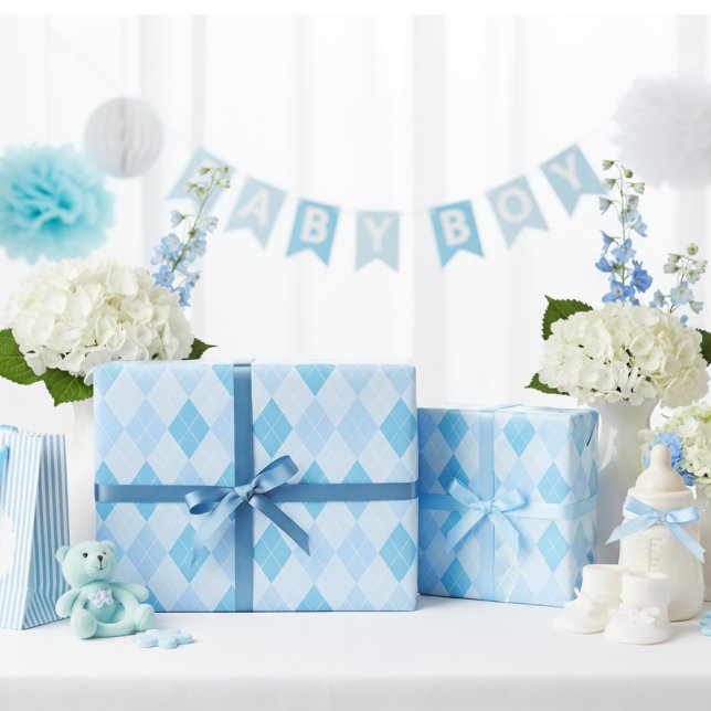 Baby blue Argyle Baby Shower Presentpapper (Baby Blue Argyle Wrapping Paper for Baby Boy. Simple Baby Blue Diamond Pattern for Boy Baby Shower)