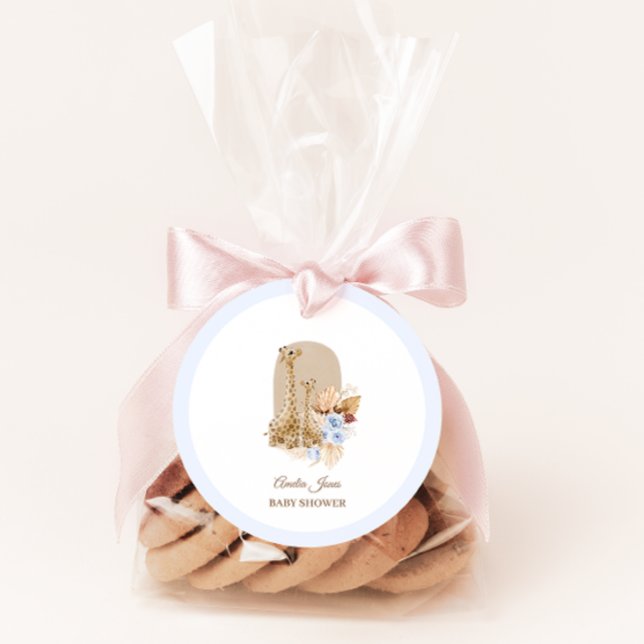 Baby blue babystövel av Pampas Grass Giraffe Gåvor Etiketter (Skapare uppladdad)