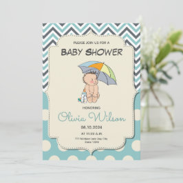 Baby blue babystövel för Cute Tecknad Inbjudningar