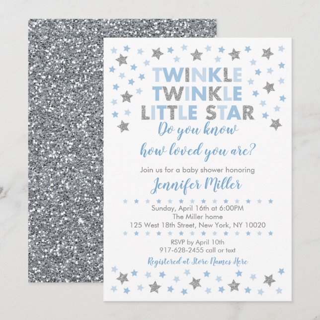 Baby blue babystövel för Twinkle Star Inbjudningar (Fram/baksida)
