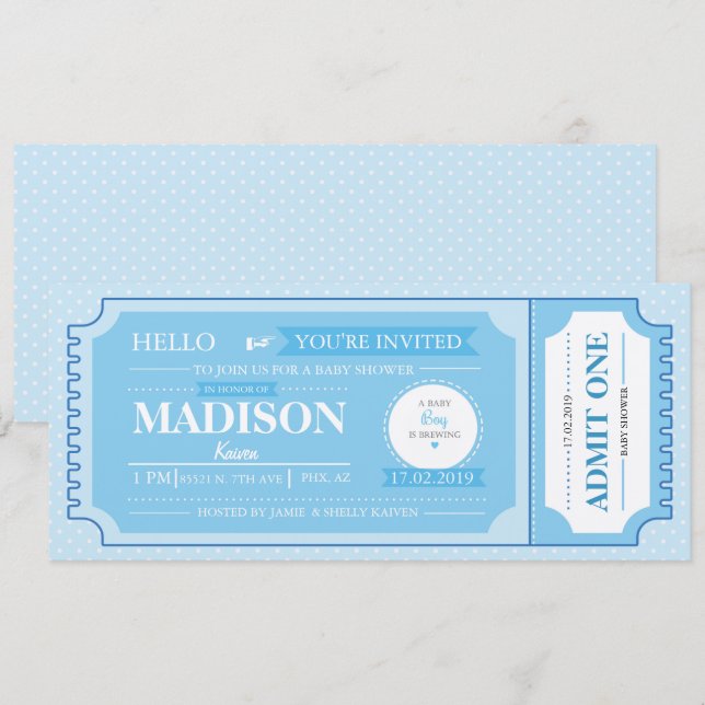 Baby blue babyutspelningshändelse Biljett Inbjudningar (Fram/baksida)