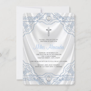 Baby blue baptism Christine White Satin Inbjudningar