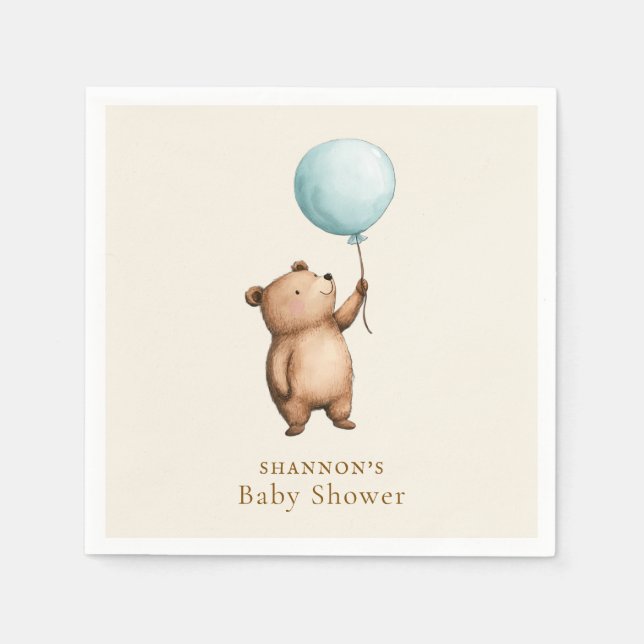 baby blue Bear Baby Shower Napkins Pappersservett (Framsidan)