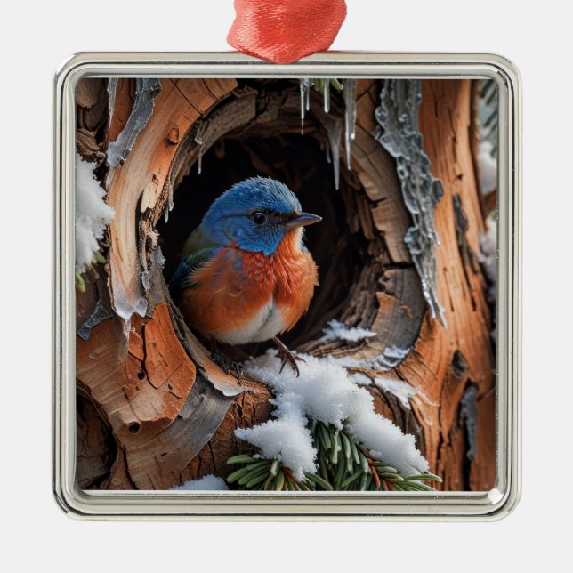 Baby Blue bird in winter Julgransprydnad Metall (Framsidan)