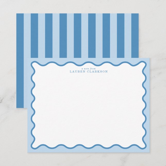 Baby Blue & Blå Vågig Kant Notkort Inbjudningar (Fram/baksida)