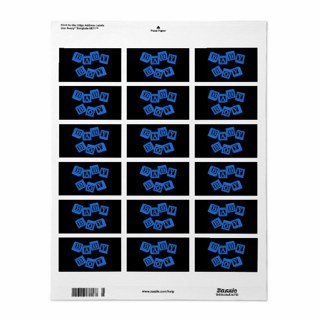 Baby blue block av alfabetkub i trä adressetikett (Helt Ark)