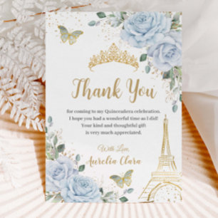 Baby Blue Blommig Eiffel 16-års Quinceañera  Tack Kort