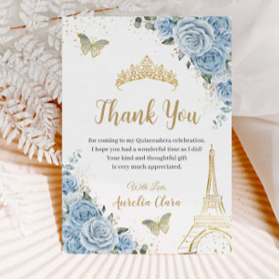 Baby Blue Blommig Eiffeltorn Sweet 16 Quinceañera Tack Kort
