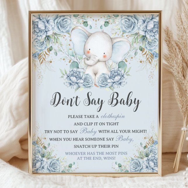 Baby Blue Blommig Elefant Säga Inte Baby Lek Poster (Skapare uppladdad)