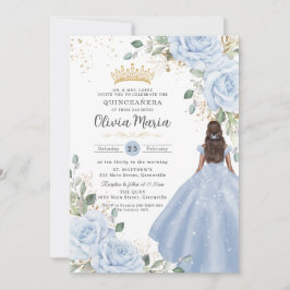 Baby Blue Blommig Prinsessa Klänning Quinceañera Q Inbjudningar