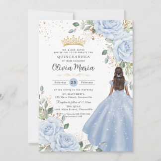 Baby Blue Blommig Prinsessa Klänning Quinceañera Q Inbjudningar