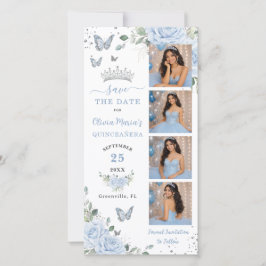 Baby Blue Blommig Silver Fotobås Quinceanera Spara Datumet