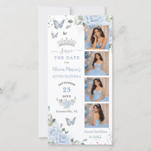 Baby Blue Blommig Silver Fotobås Quinceanera Spara Datumet