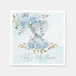 Baby Blue Blommig Söt Elefant Pojke Baby Shower Pappersservett