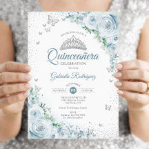 Baby Blue Blommiga Akvarellrosor Quinceanera