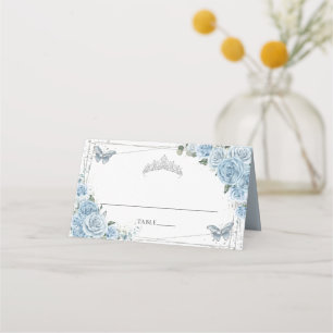 Baby Blue Blommiga Fjärilar Quinceañera Födelsedag Placeringskort
