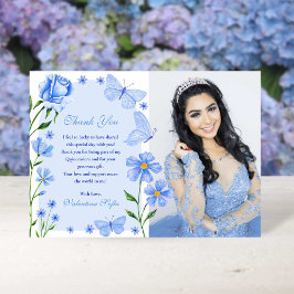 Baby blue Blommigt Butterflies Photo Quinceañera Tack Kort