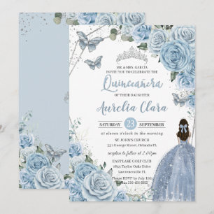 Baby blue Blommigt Butterflies Princess QUINCEAÑER Inbjudningar
