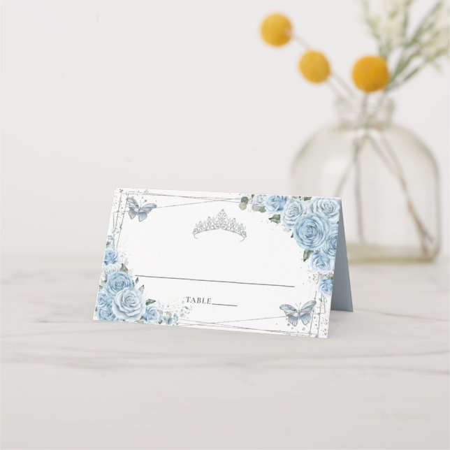 Baby blue Blommigt Butterflies Quinceañera Birthda Placeringskort (Framsida)