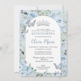 Baby blue Blommigt Butterflies Quinceañera Photo Inbjudningar