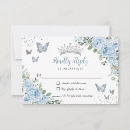 Baby blue Blommigt Butterflies Silver Quinceañera OSA Kort
