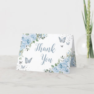 Baby blue Blommigt Butterflies Silver Quinceañera Tack Kort
