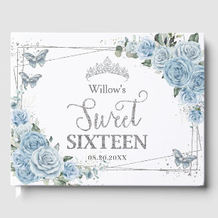 Baby blue Blommigt Butterflies Silver Sweet sixtee Gästböcker