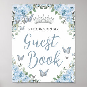 Baby blue Blommigt Butterfly Quinceañera Guest Bok Poster