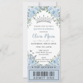 Baby blue Blommigt Butterfly Quinceañera VIP Bilje Inbjudningar