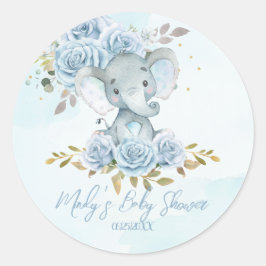 Baby blue Blommigt Cute Elephant Boy Shower Cla Runt Klistermärke