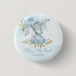Baby blue Blommigt Cute Elephant Boy Shower Knapp