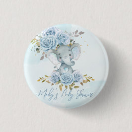 Baby blue Blommigt Cute Elephant Boy Shower Knapp